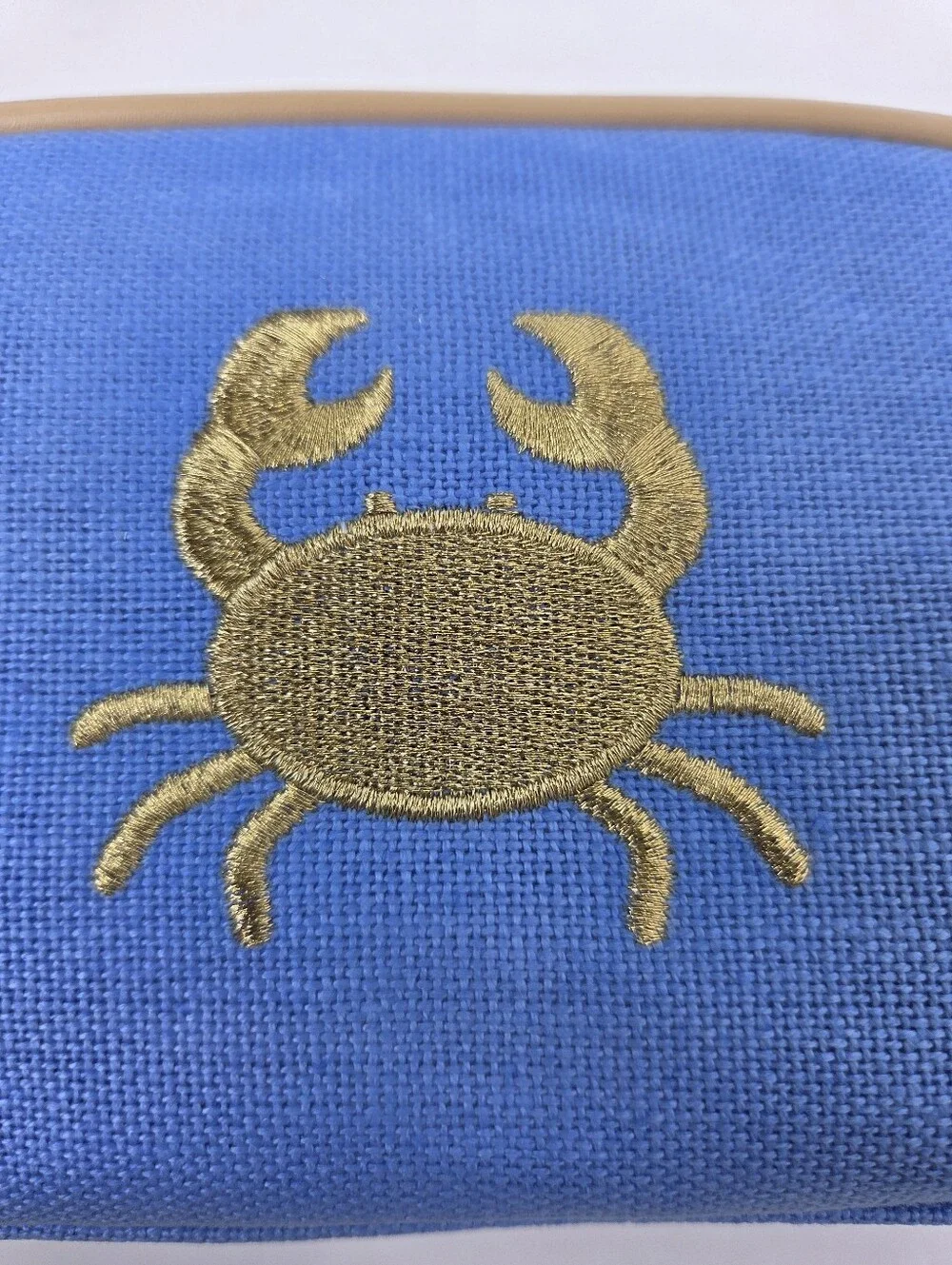 Spartina 449 Blue Travel Pouch Gold Embroidered Crab NEW